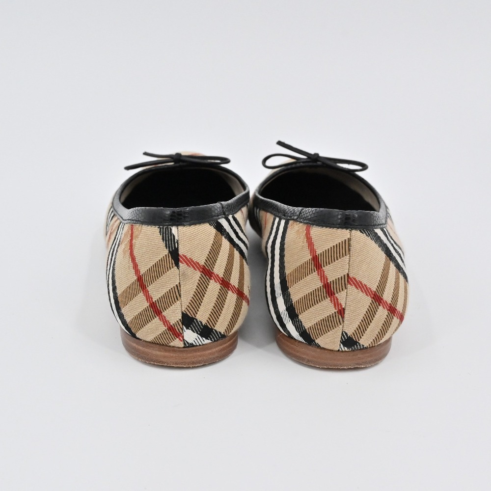 Burberry Nova Check Ballet Flats Womens Size 36.5 Bow Elegant Beige Black Italy - Picture 3 of 12